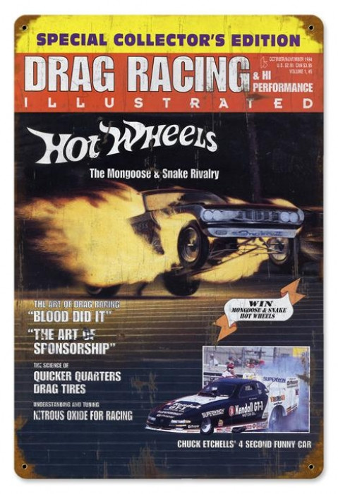 DRAG RACES 木製看板 ビンテージ風ダメージ加工90's！ Vintage Drag Racing Cover Metal Sign 12 x 18 Inches