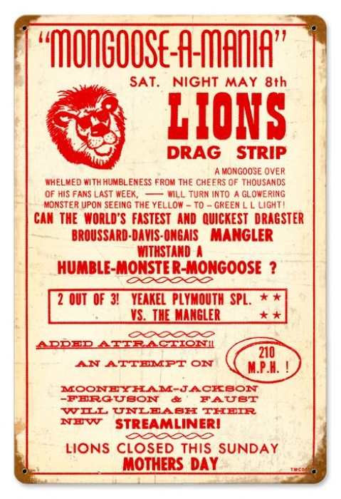 Retro Lions Drag Strip Metal Sign 3 18 x 12 Inches