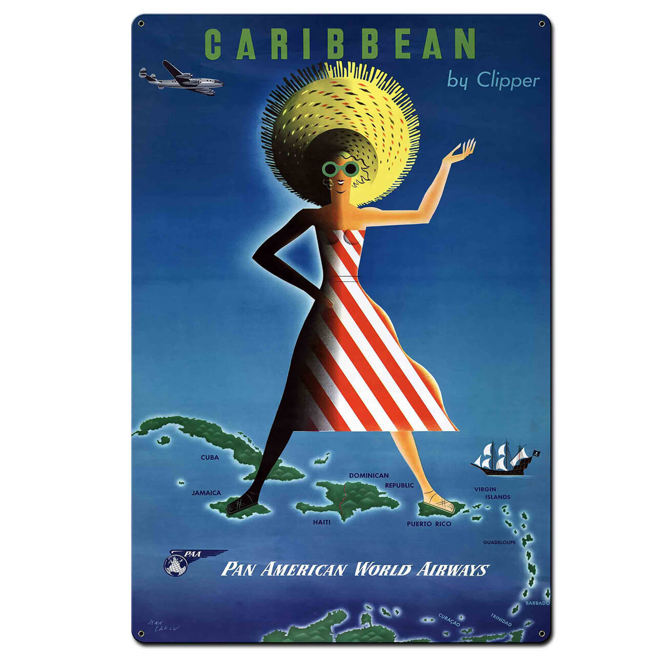 Caribbean By Clipper Metal Sign 24 x 36 Inches