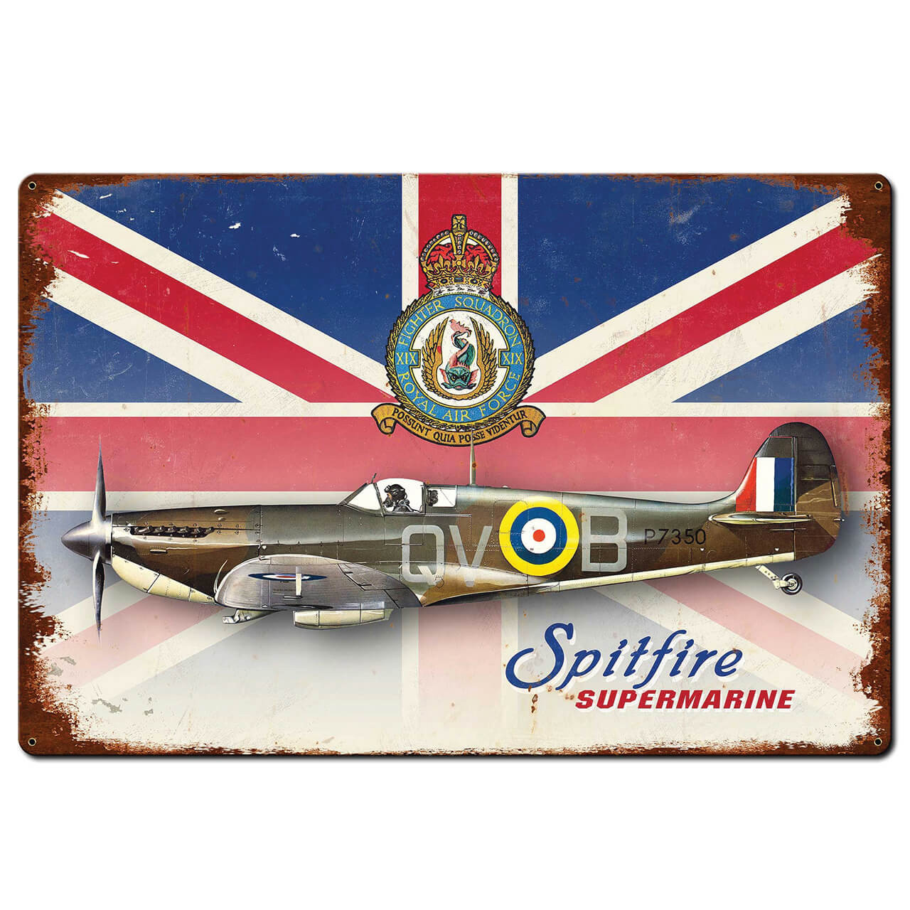 Spitfire Union Jack Metal Sign 36 x 24 Inches