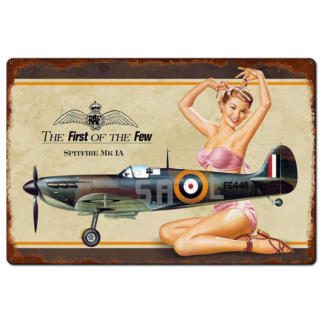 Spitfire Pinup Jack Metal Sign 36 x 24 Inches