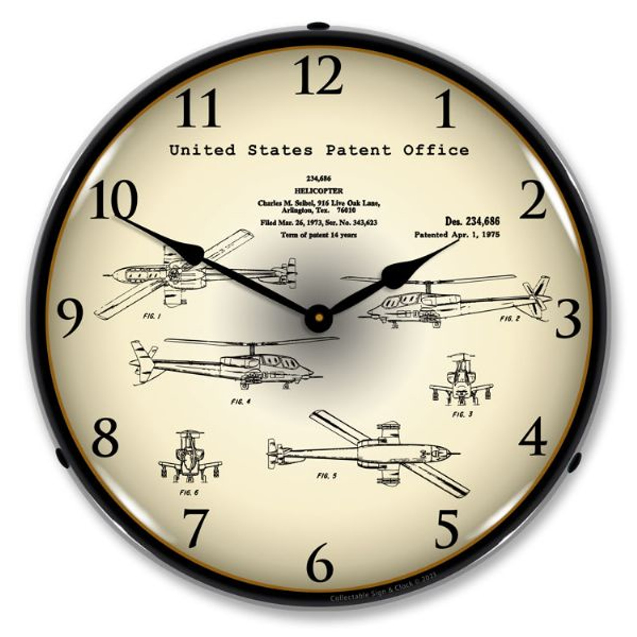1973 AH-64 Apache Helicopter Patent LED Lighted Wall Clock 14 x 14 Inches