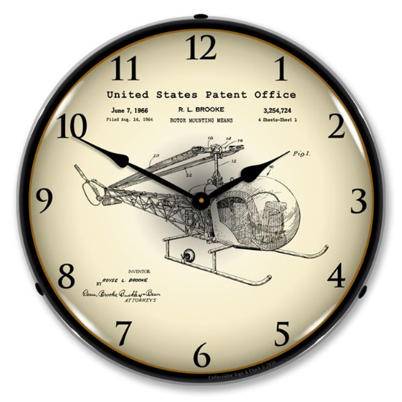 1966 Bell 47D-1 Helicopter Patent LED Lighted Wall Clock 14 x 14 Inches