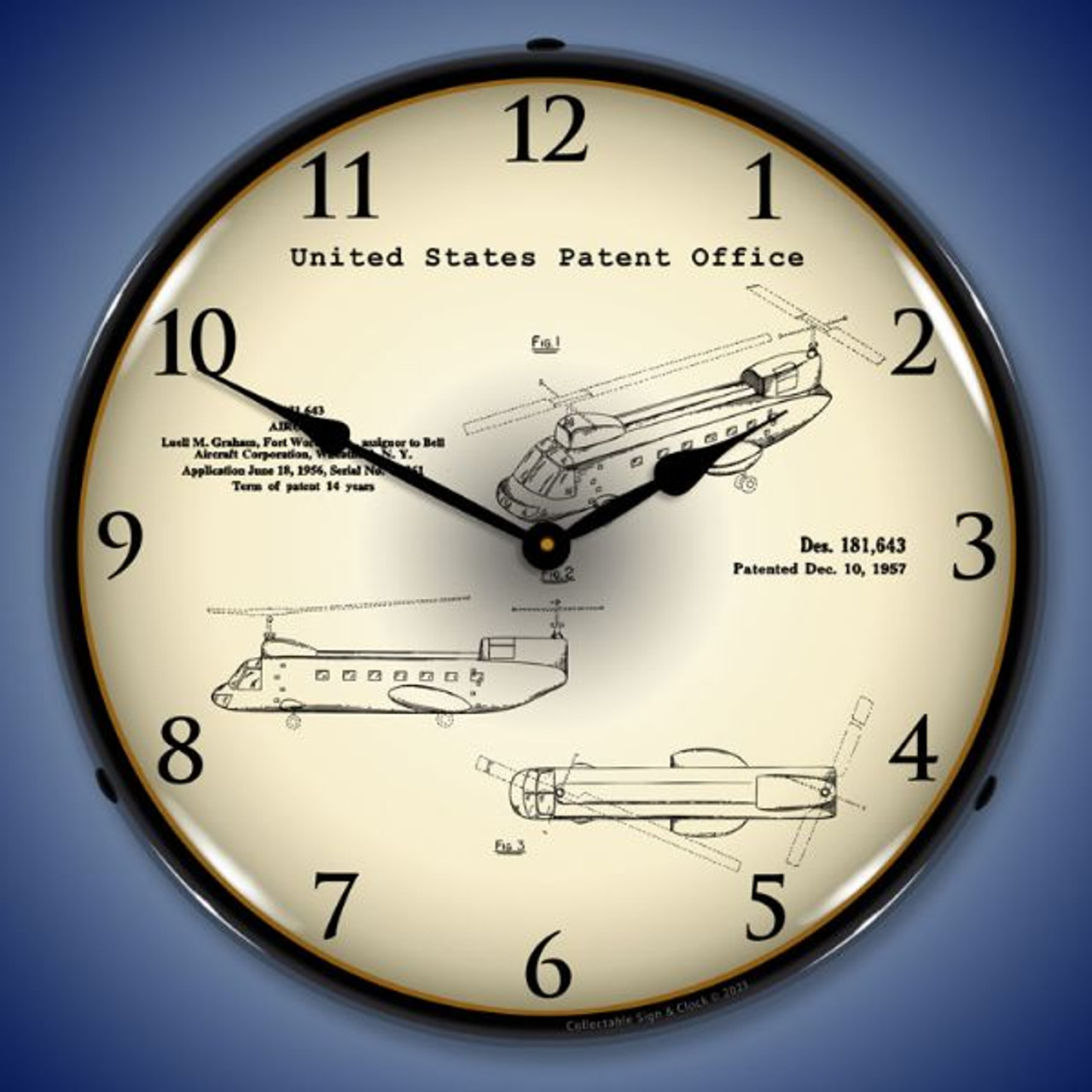 1956 CH-47 Chinook Helicopter Patent LED Lighted Wall Clock 14 x 14 Inches