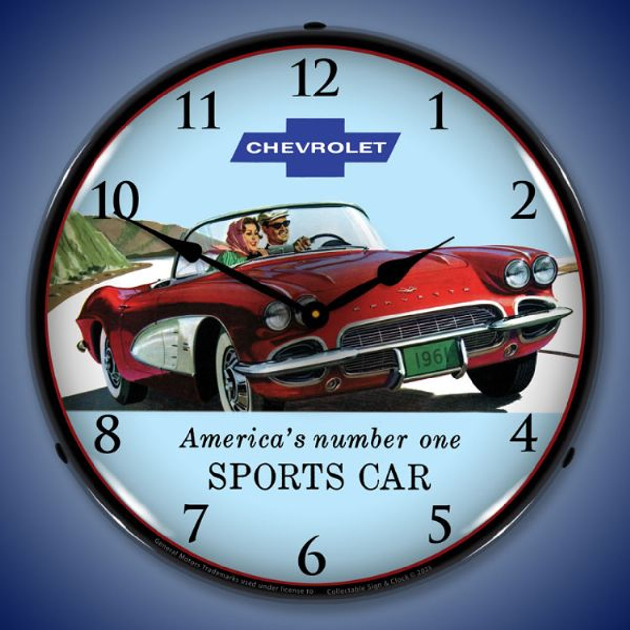 1961 Corvette LED Lighted Wall Clock 14 x 14 Inches