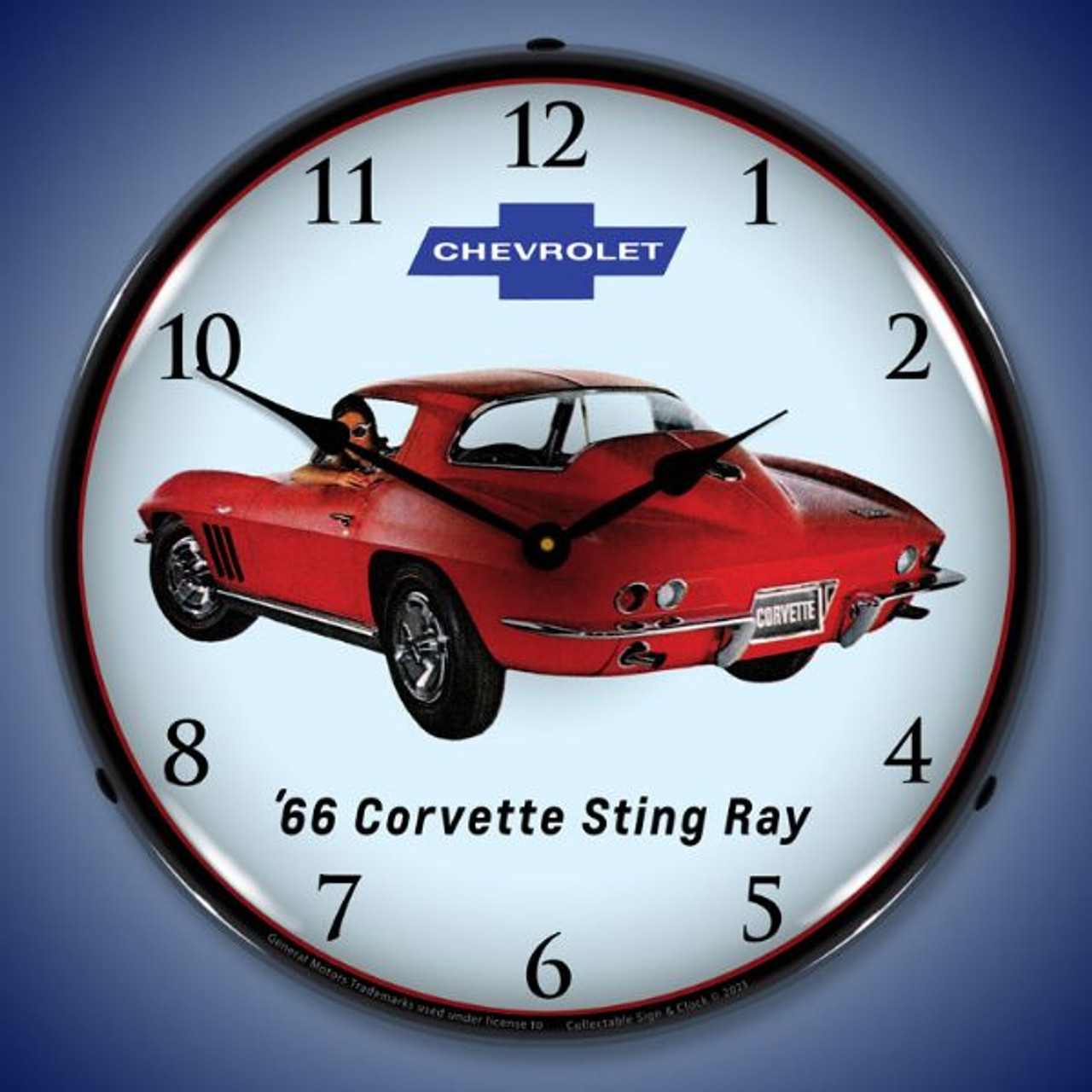 1966 Corvette Sting Ray LED Lighted Wall Clock 14 x 14 Inches