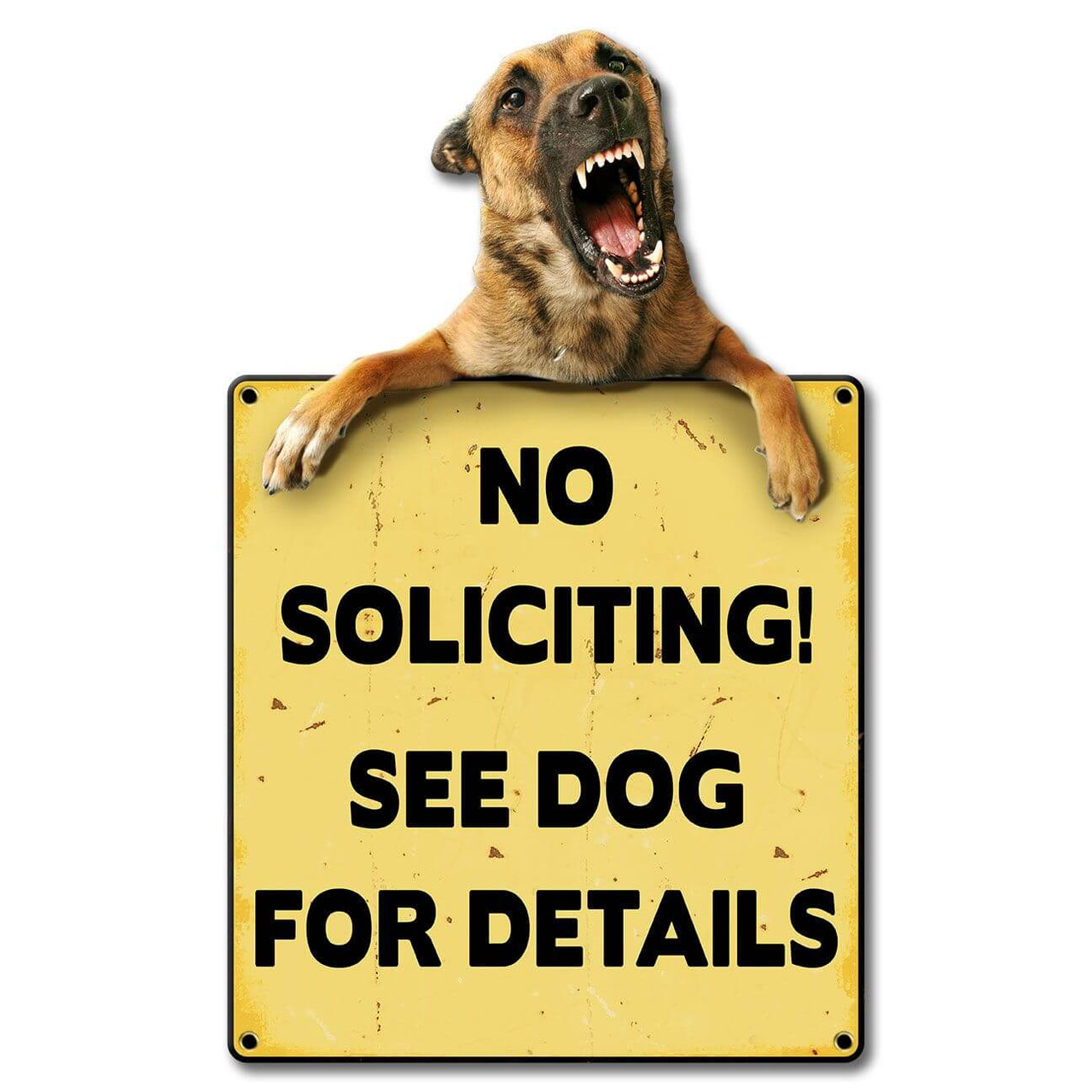 No Soliciting See Dog For Details Metal Sign 10 x 17 Inches