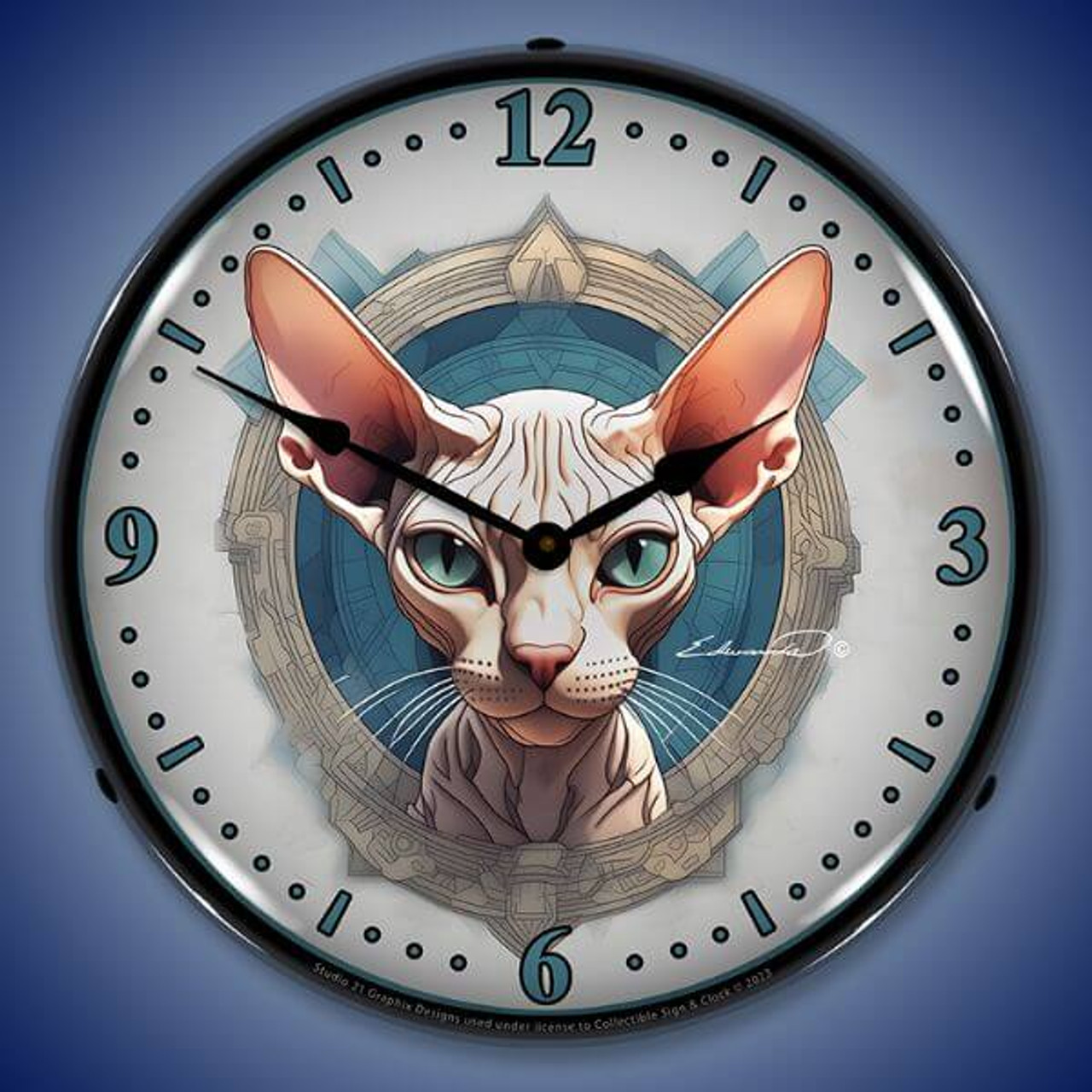 Sphynx Cat LED Lighted Wall Clock 14 x 14 Inches