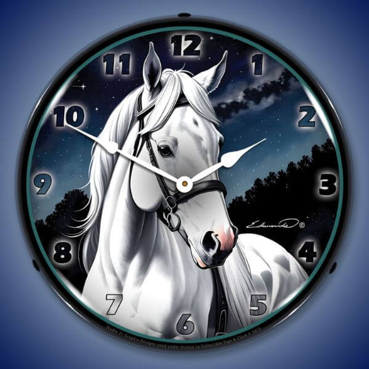 Horse Equestrian White LED Lighted Wall Clock 14 x 14 Inches