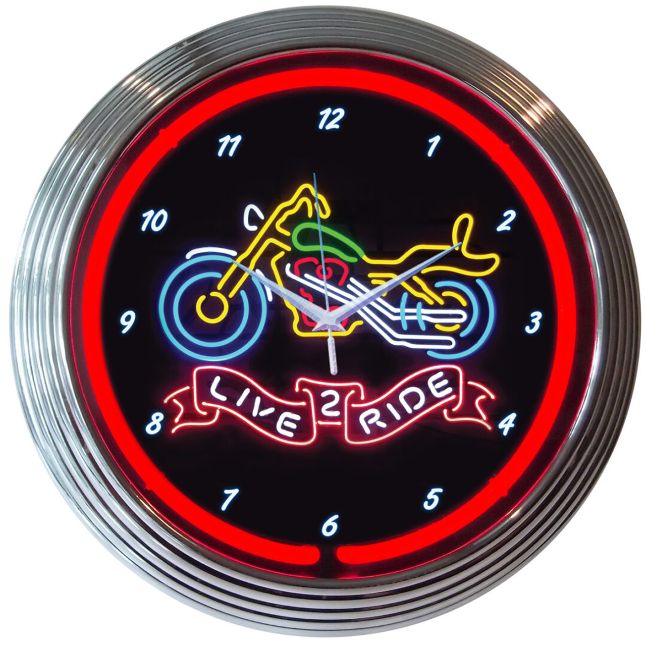 Live To Ride Motorcycle Neon Clock 15 X 15 Inches