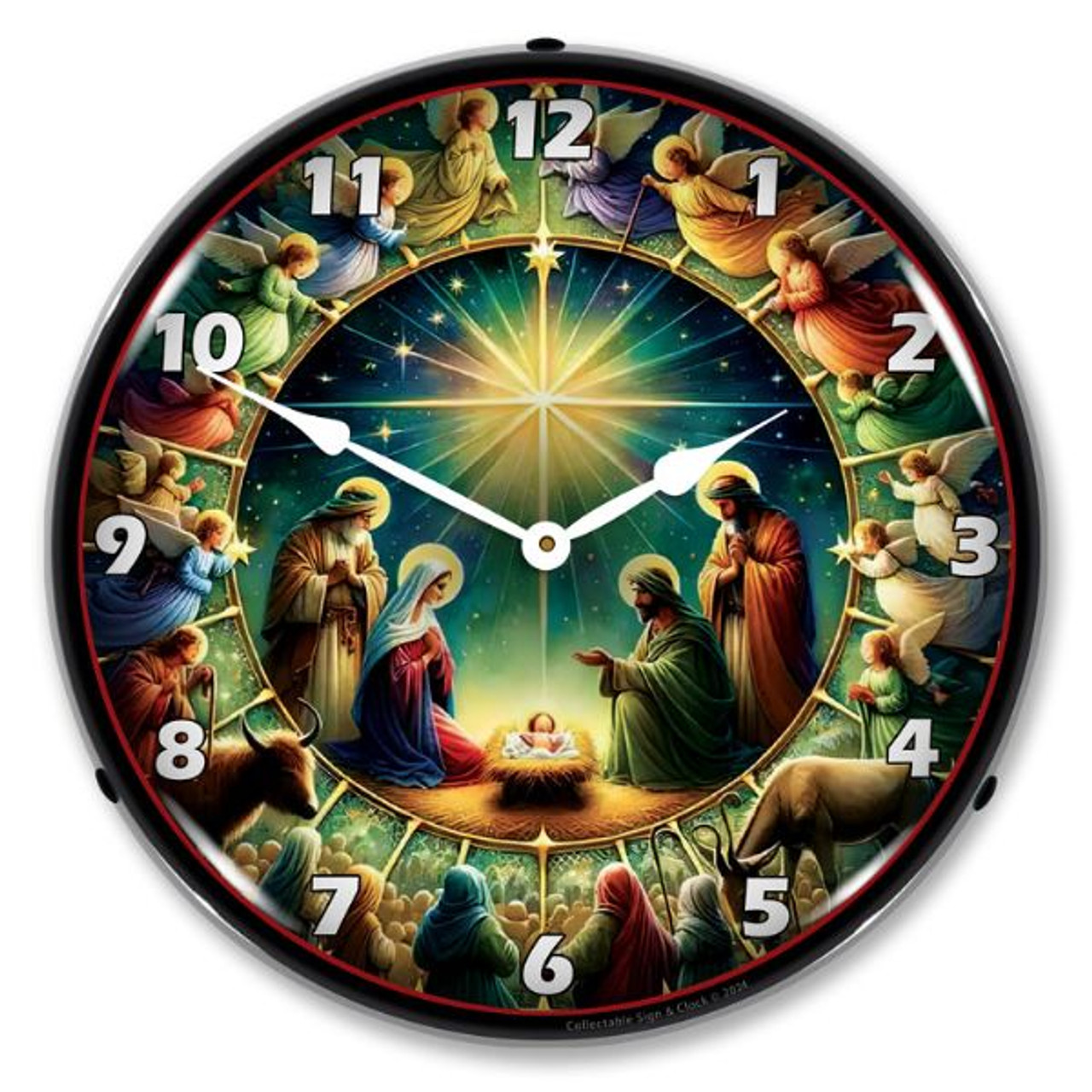 Jesus in the Manger LED Lighted Wall Clock 14 x 14 Inches