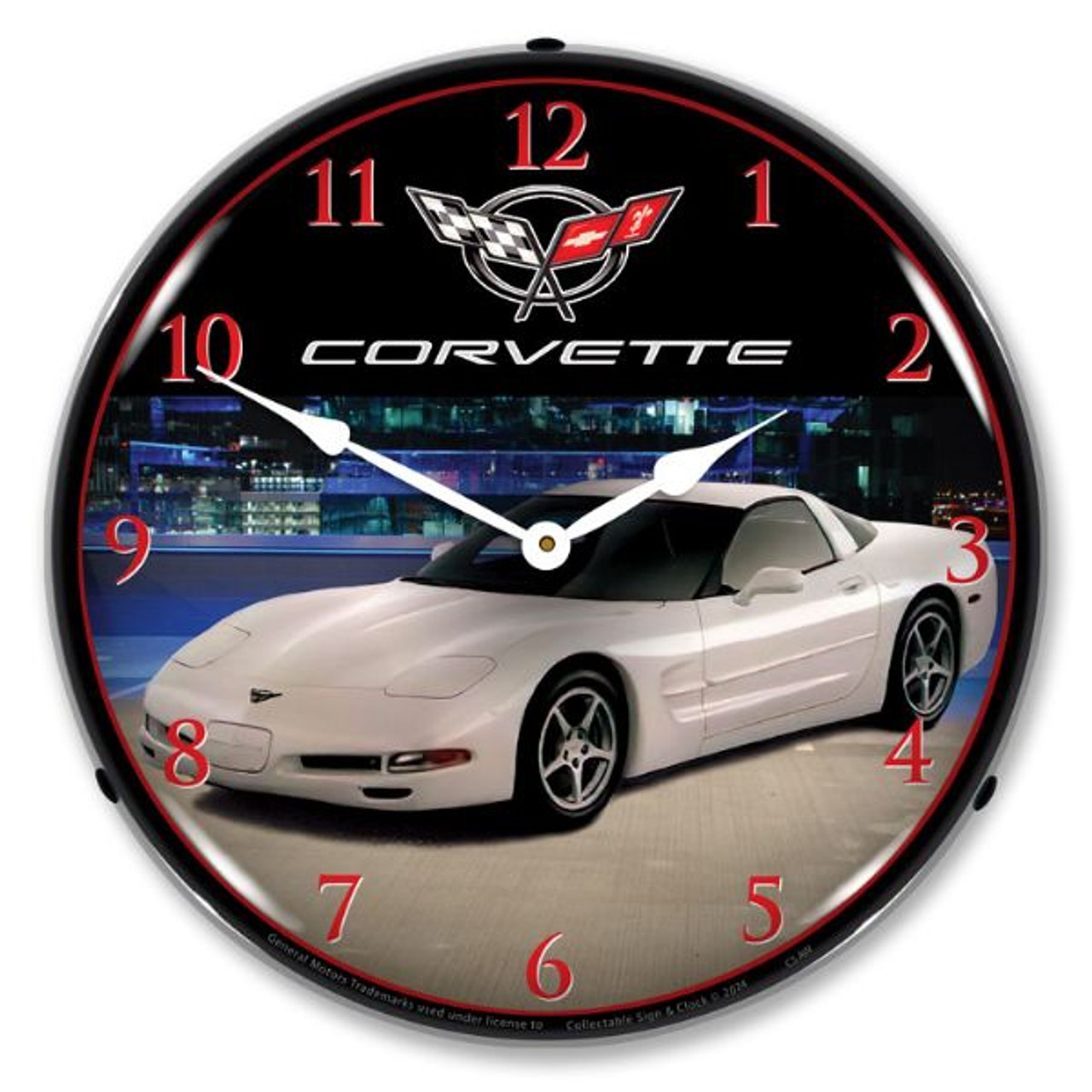 C5 Corvette Arctic White LED Lighted Wall Clock 14 x 14 Inches