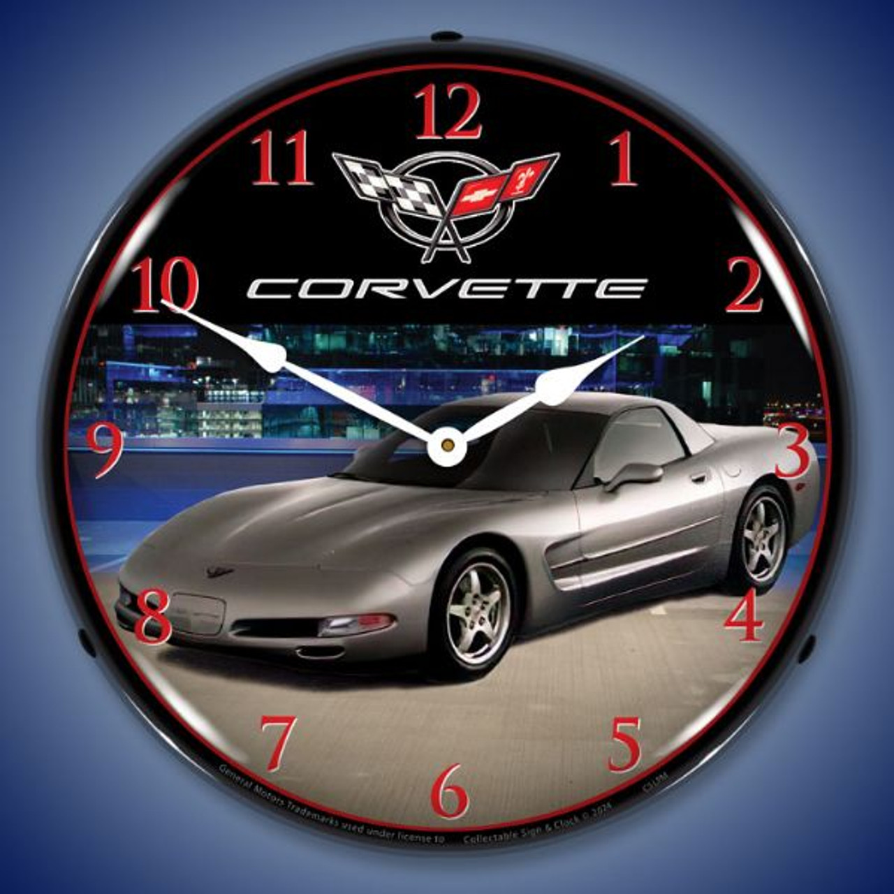 C5 Corvette Light Pewter Metallic LED Lighted Wall Clock 14 x 14 Inches