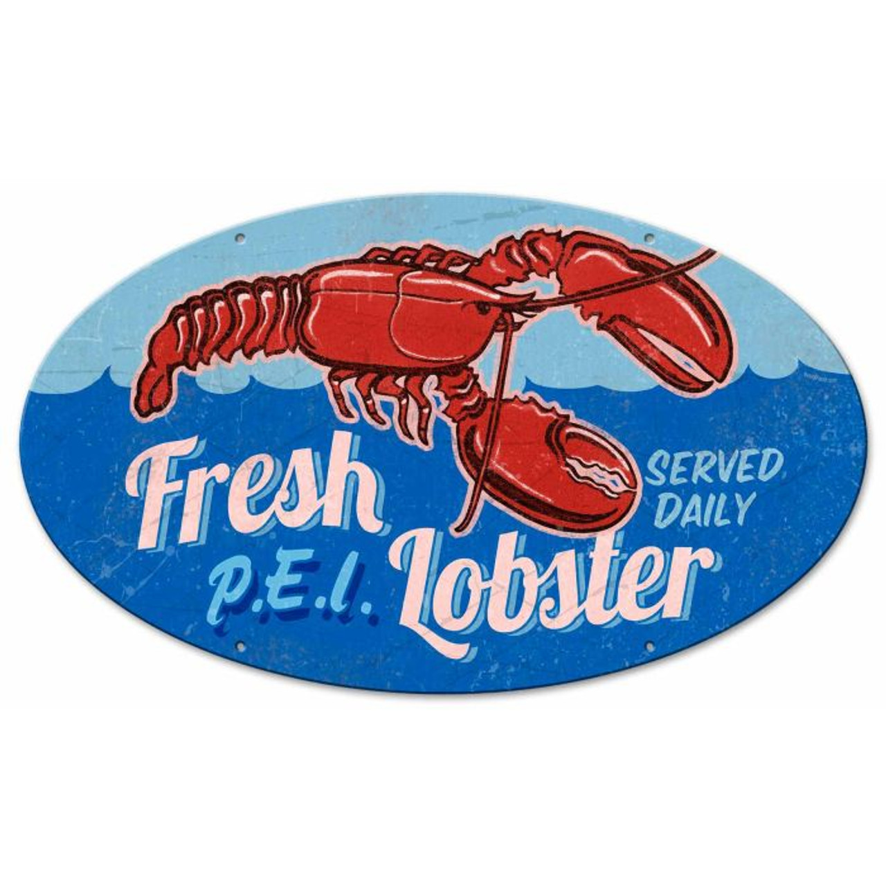 PEI Fresh Lobster Oval Metal Sign 24 x 14 Inches