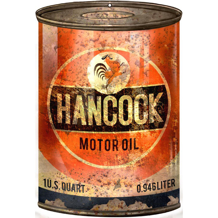 Hancock Gas Station Reproduction Motor Oil Can Metal Sign 12 x 18 Inches