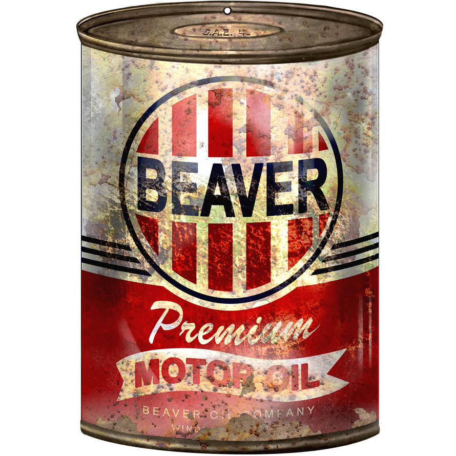 Beaver Motor Oil Can Reproduction Gas Station Metal Sign 12 x 18 Inches
