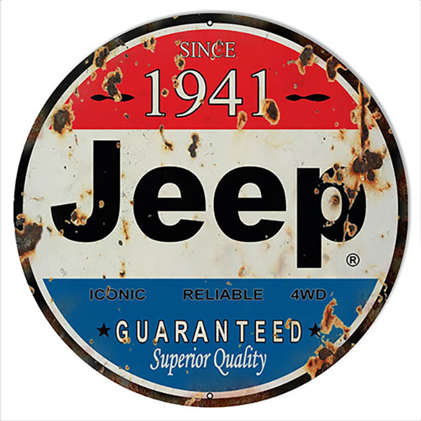 Aged Looking 1941 Jeep Reproduction Round Metal Sign 14 x 14 Inches