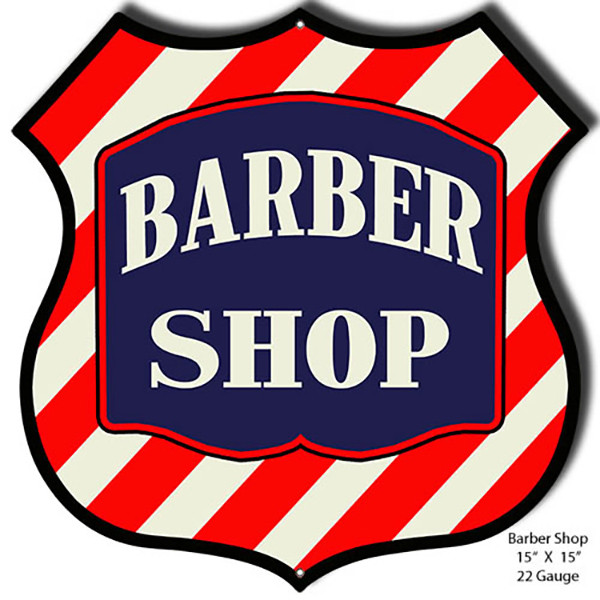 Barber Shop Laser Cut Out Shield Metal Sign 15 x 15 Inches