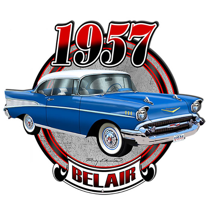 Chevy Bel Air Blue Laser Cut-Out Metal Sign By Rudy Edwards 16 18.5 Inches