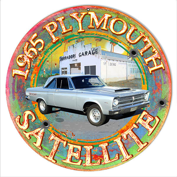 1965 Plymouth Reproduction Round Metal Sign 14 x 14 Inches