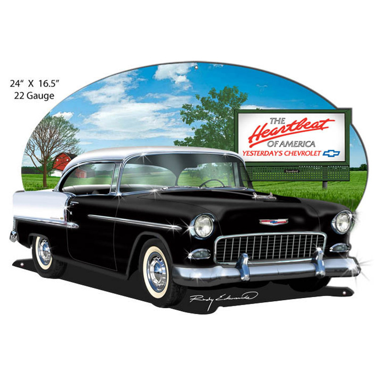 Chevy Black Heartbeat Cut-Out Garage Metal Sign 24 x 16.5 Inches
