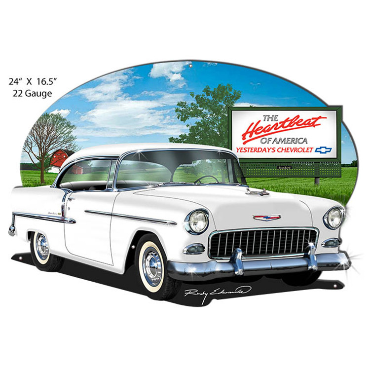Chevy White Heartbeat Cut-Out Garage Metal Sign 24 x 16.5 Inches