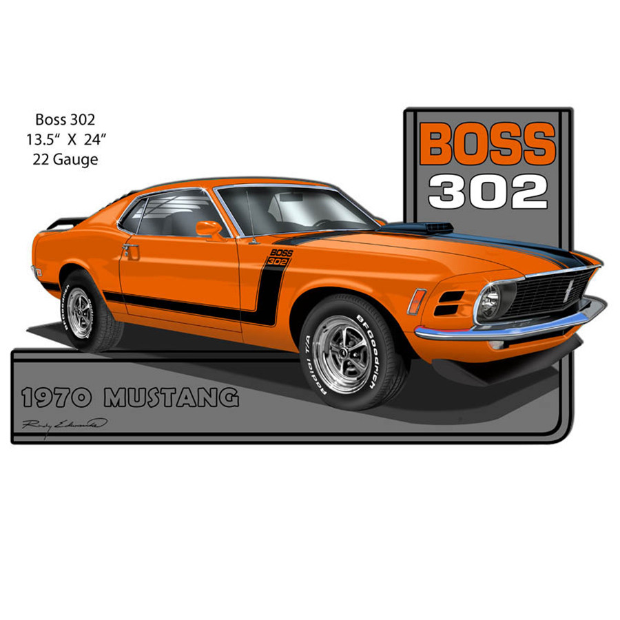 Mustang 1970 Series Orange Cut-Out Garage Metal Sign 24 x 13.5 Inches