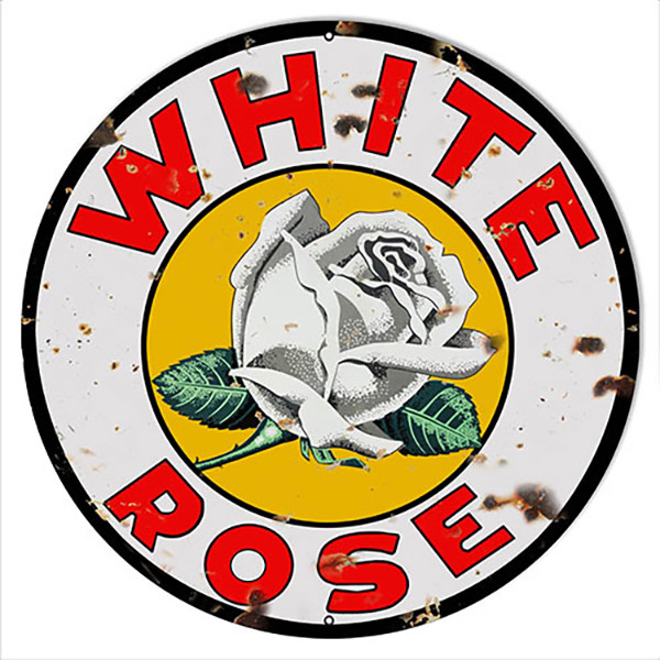 White Rose Reproduction Motor Oil Round Metal Sign 14 x 14 Inches