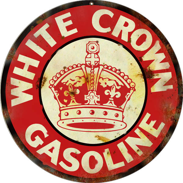 White Crown Gasoline Reproduction Vintage Motor Oil  Round Metal Sign 14 x 14 Inches