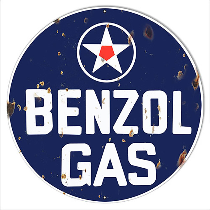Benzol Motor Oil Vintage Reproduction Gas Station Round Metal Sign 14 x 14 Inches