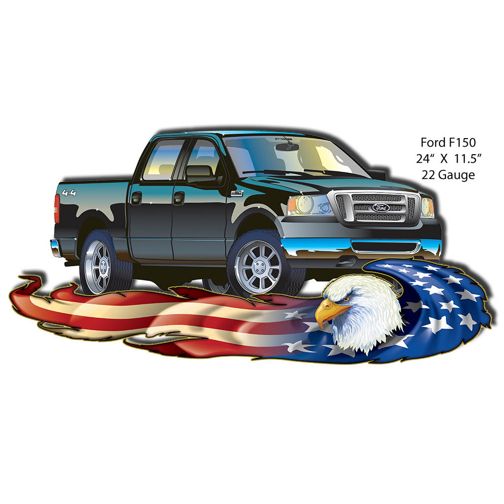 Ford F150 US Flag Cut-Out Metal Sign 24 x 11.5 Inches