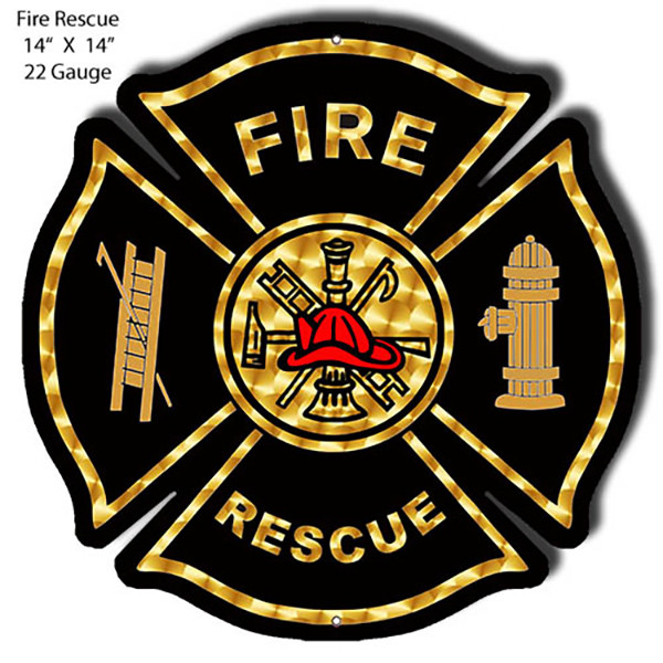 Fire Rescue Laser Cut Out Wall Art Metal Sign 14 x 14 Inches