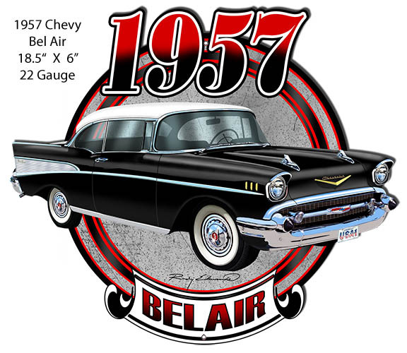 Chevy Bel Air Black Laser Cut-Out Metal Sign 18.5" x 16"