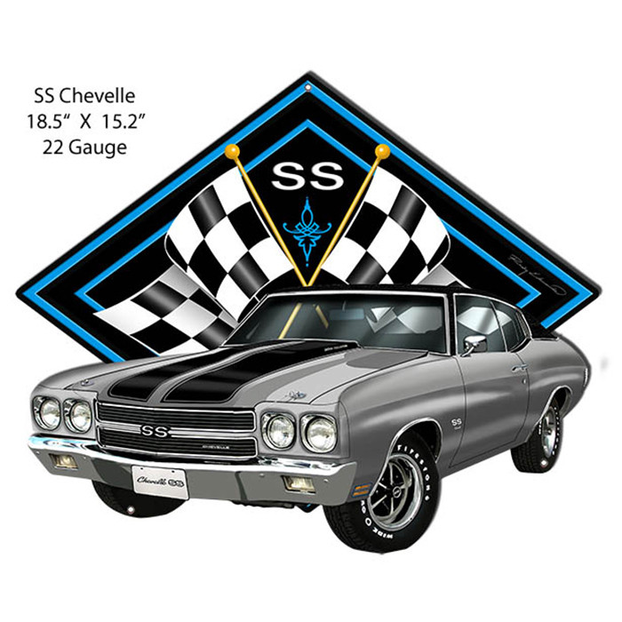 SS Chevelle Silver Car Cut Out Metal Sign 15.2" x 18.5"