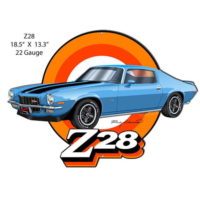 Z28 Camaro Light Blue Cut-Out Garage Art Metal Sign 18.5" x 13.3"