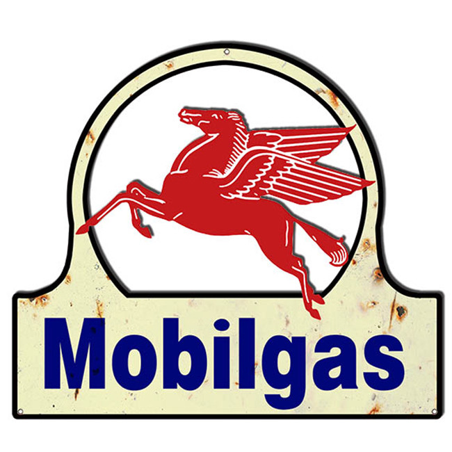 Mobilgas With Pegasus Reproduction Cut-Out Garage Shop Metal Sign 17.7 x 15.5 Inches