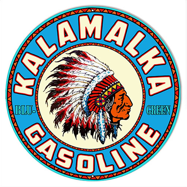 Kalamalka Gasoline Reproduction Garage Shop Round Metal Sign 14 x 14 Inches