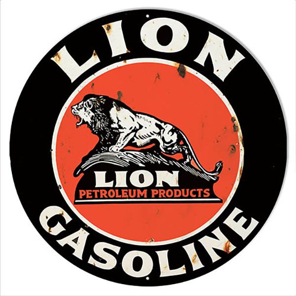 Lion Gasoline Reproduction Motor Oil Round Metal Sign 14 x 14 Inches