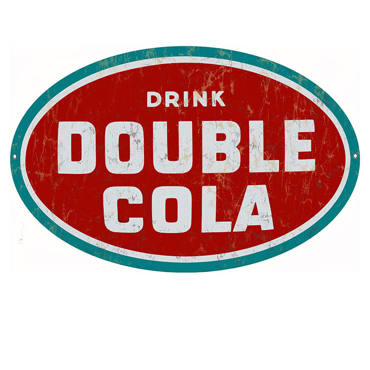 Drink Double Cola Nostalgic Reproduction Oval metal Sign 18 x 11 Inches