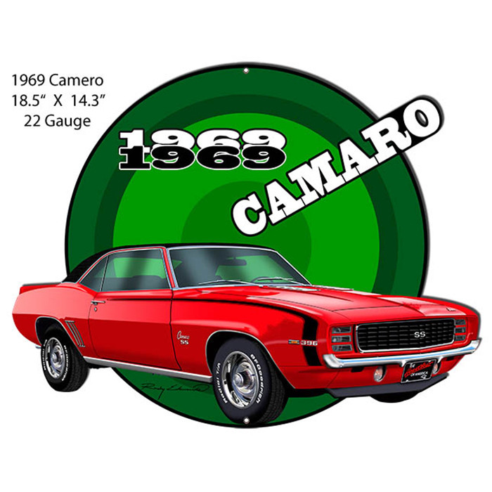 Camaro1969 Red Hot Rod Cut Out Metal Sign 18.5" x 14.3"