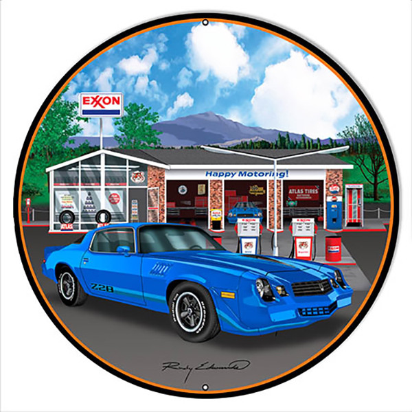 Z28 Camaro Blue Metal Sign Round Metal Sign 14 x 14 Inches