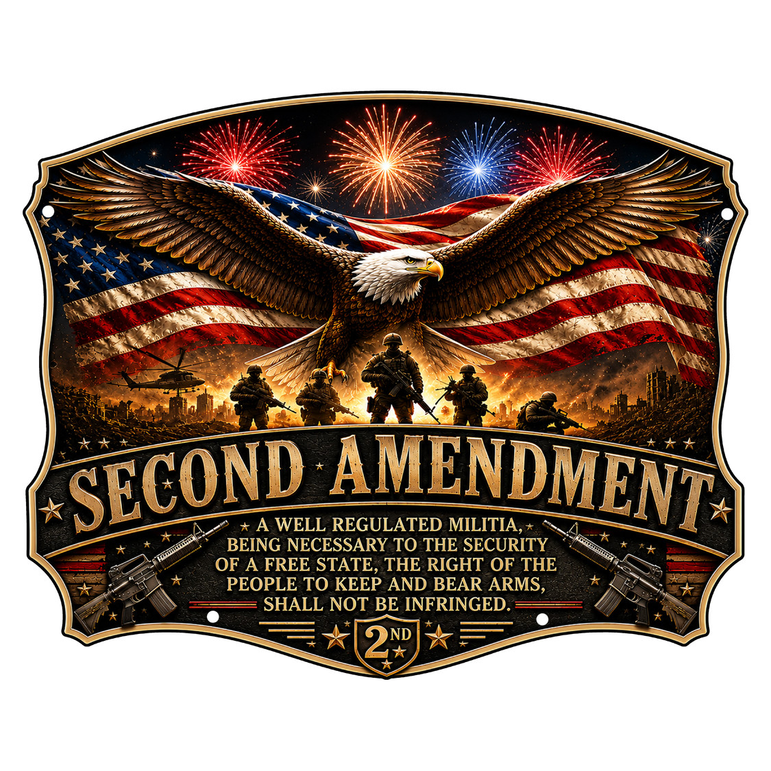 Patriotic Second Amendment 16x13 laser cut metal sign made in USA from 22-gauge steel for American constitutional wall decor