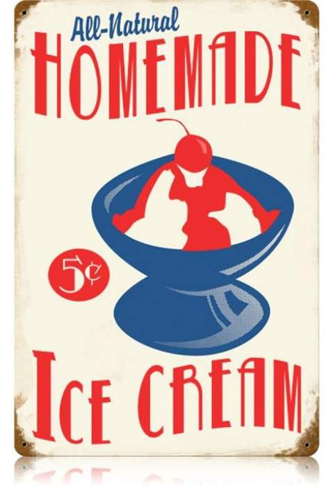 Vintage Homemade Ice Cream Metal Sign 12 x 18 Inches