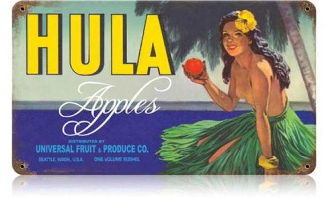 Retro Hula Apples Metal Sign 14 x 8 Inches