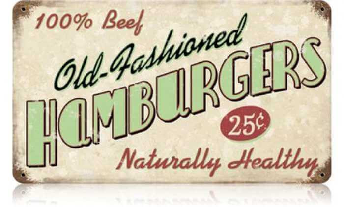 Retro Old Fashioned Hamburgers Metal Sign