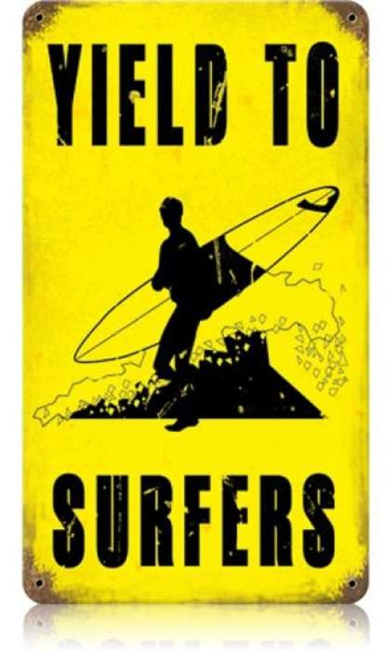 Vintage Yeid to Surfers Metal Sign 8 x 14 Inches