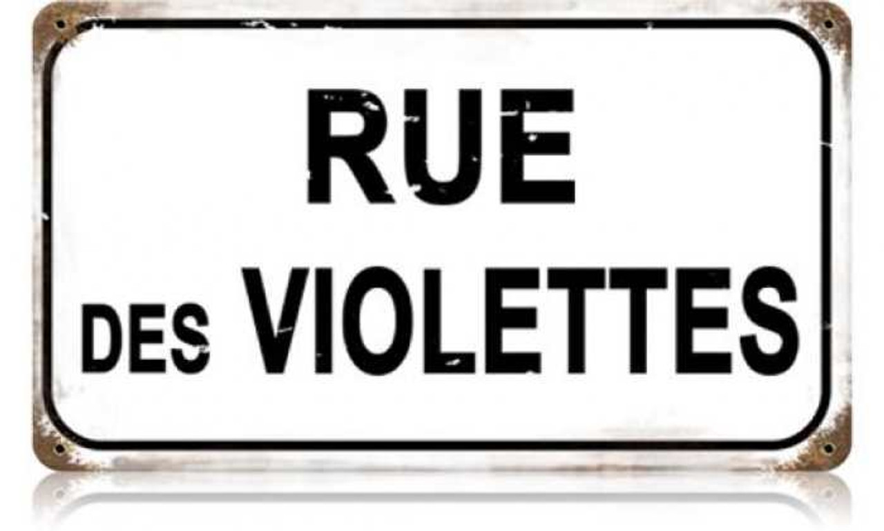 Retro Rue des Violettes Metal Sign 14 x 8 Inches