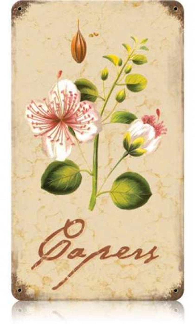 Vintage Capers Metal Sign 8 x 14 Inches