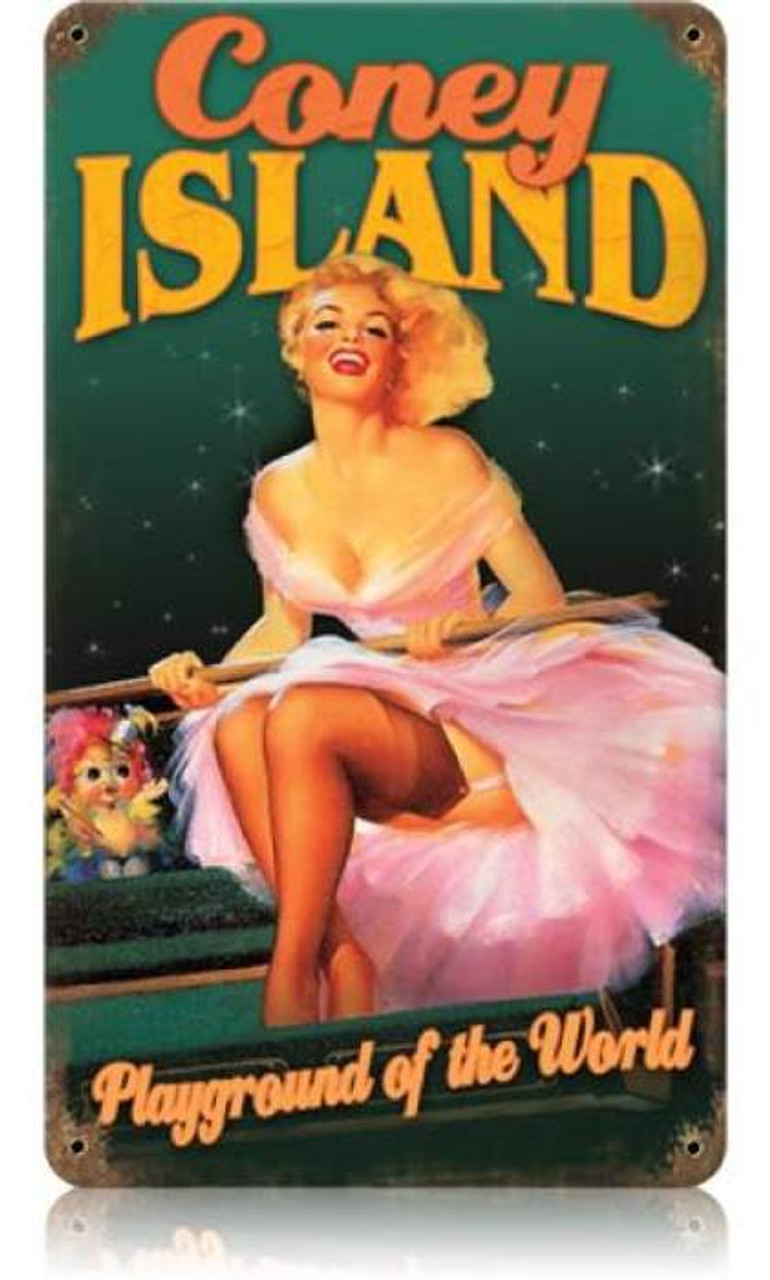 Vintage Coney Island  - Pin-Up Girl Metal Sign   8 x 14 Inches