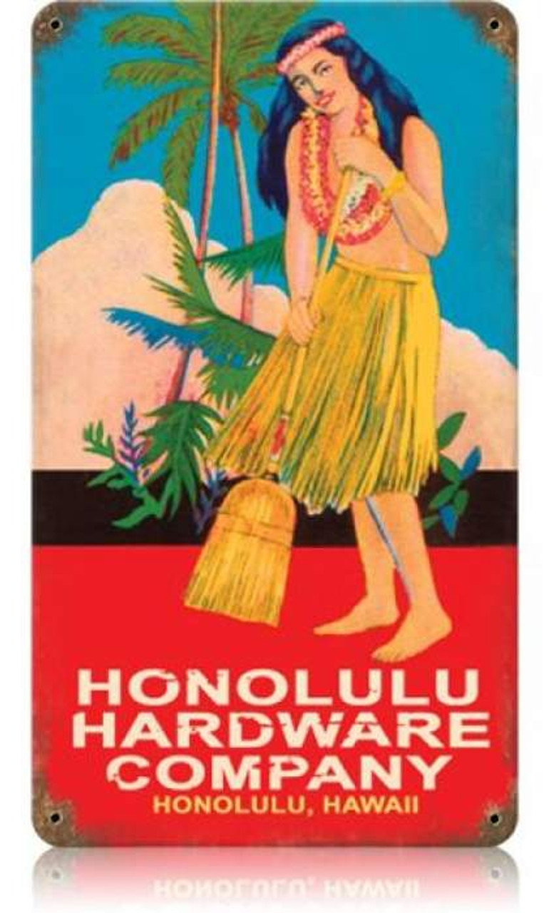 Vintage Honolulu Hardware Metal Sign 8 x 14 Inches